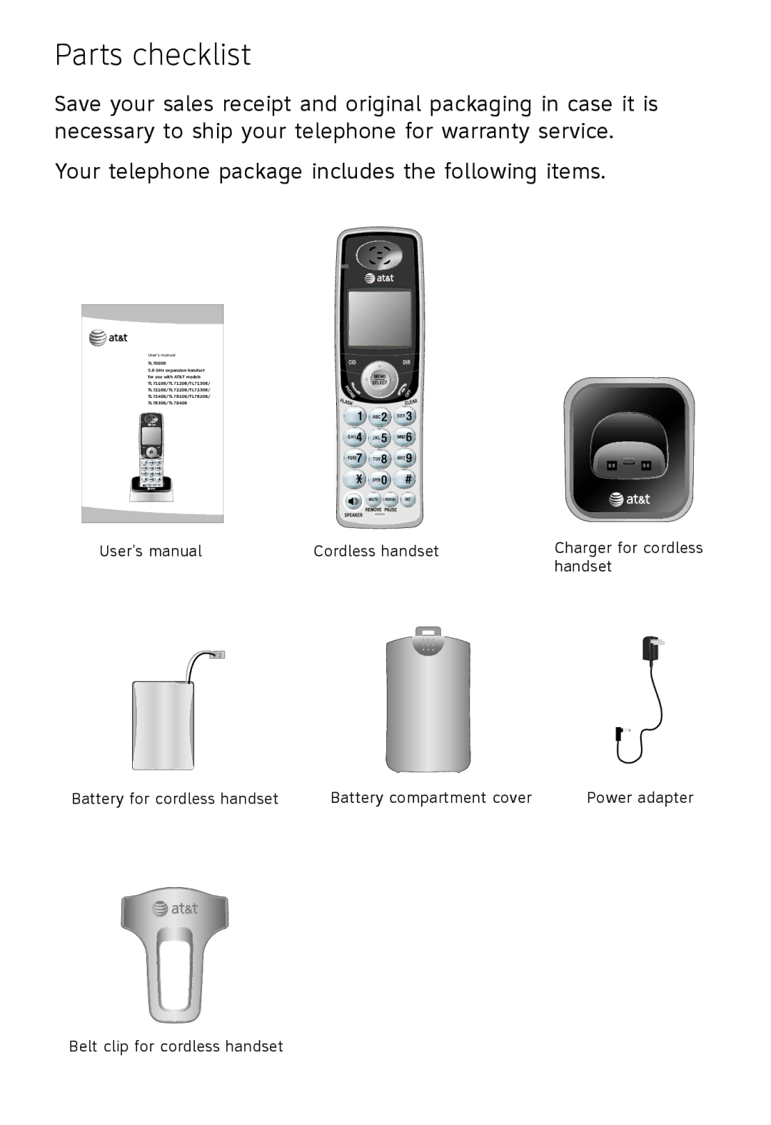 AT&T TL71108, TL72108, TL71208 user manual Parts checklist, TL70008 