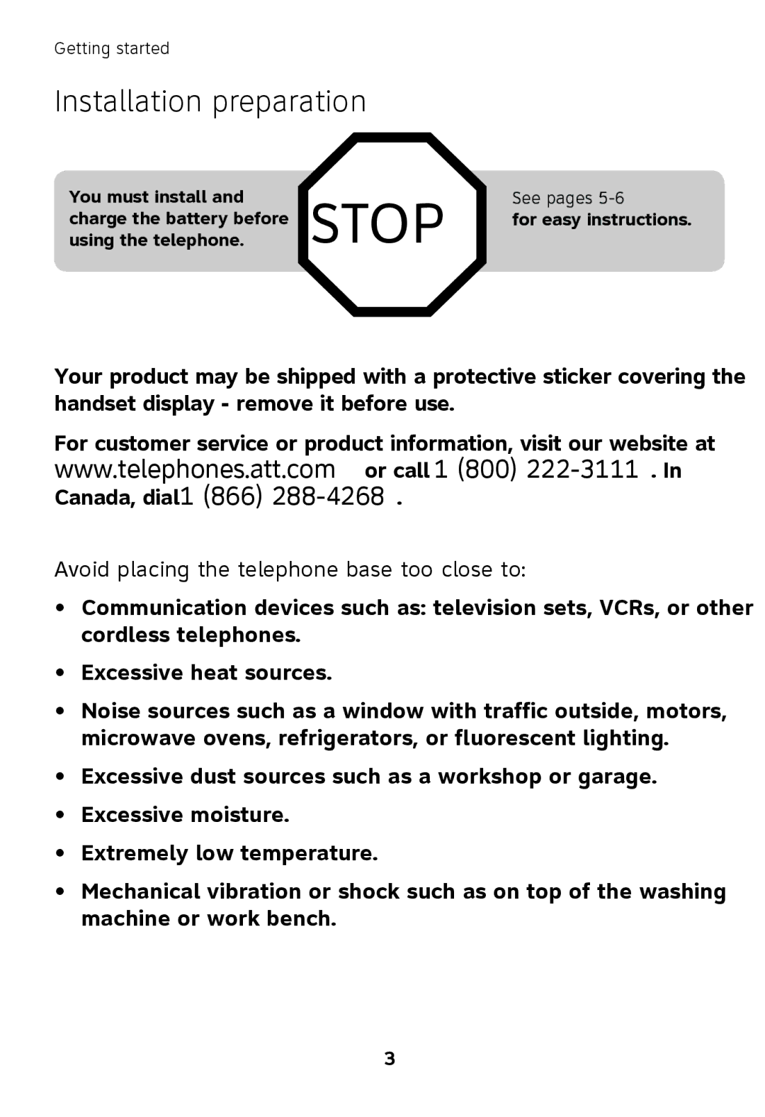 AT&T TL72108, TL71108, TL71208 user manual Installation preparation, Avoid placing the telephone base too close to 