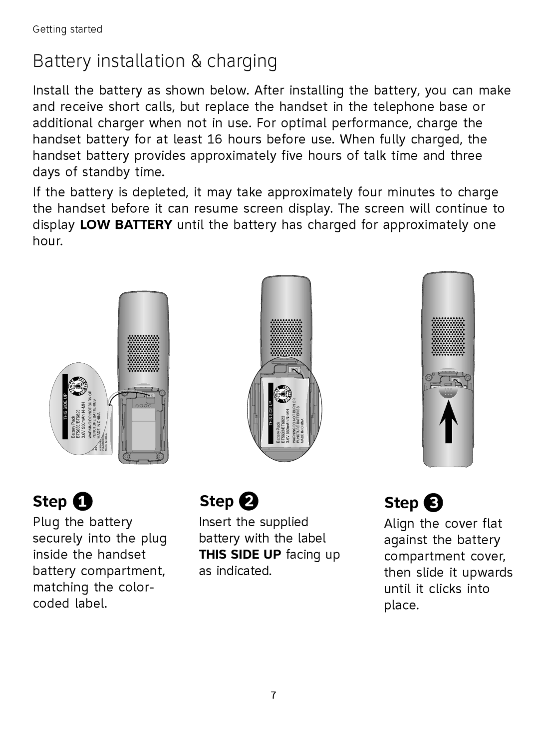 AT&T TL71308 user manual Battery installation & charging, Batteries Chinain 