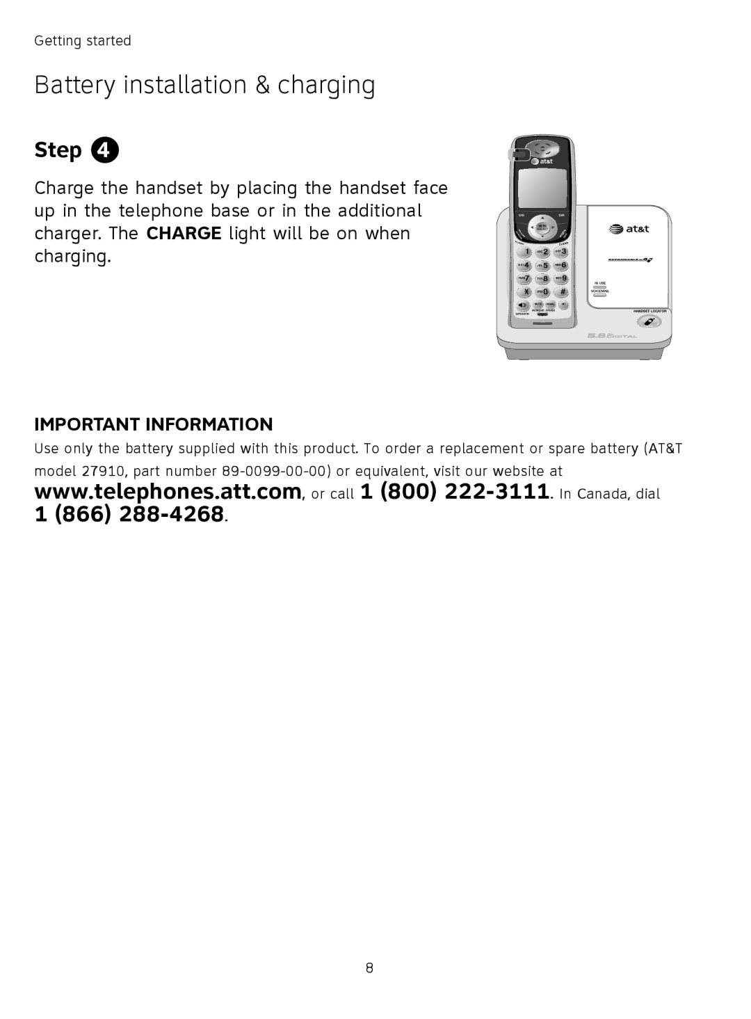 AT&T TL71308 user manual Battery installation & charging 