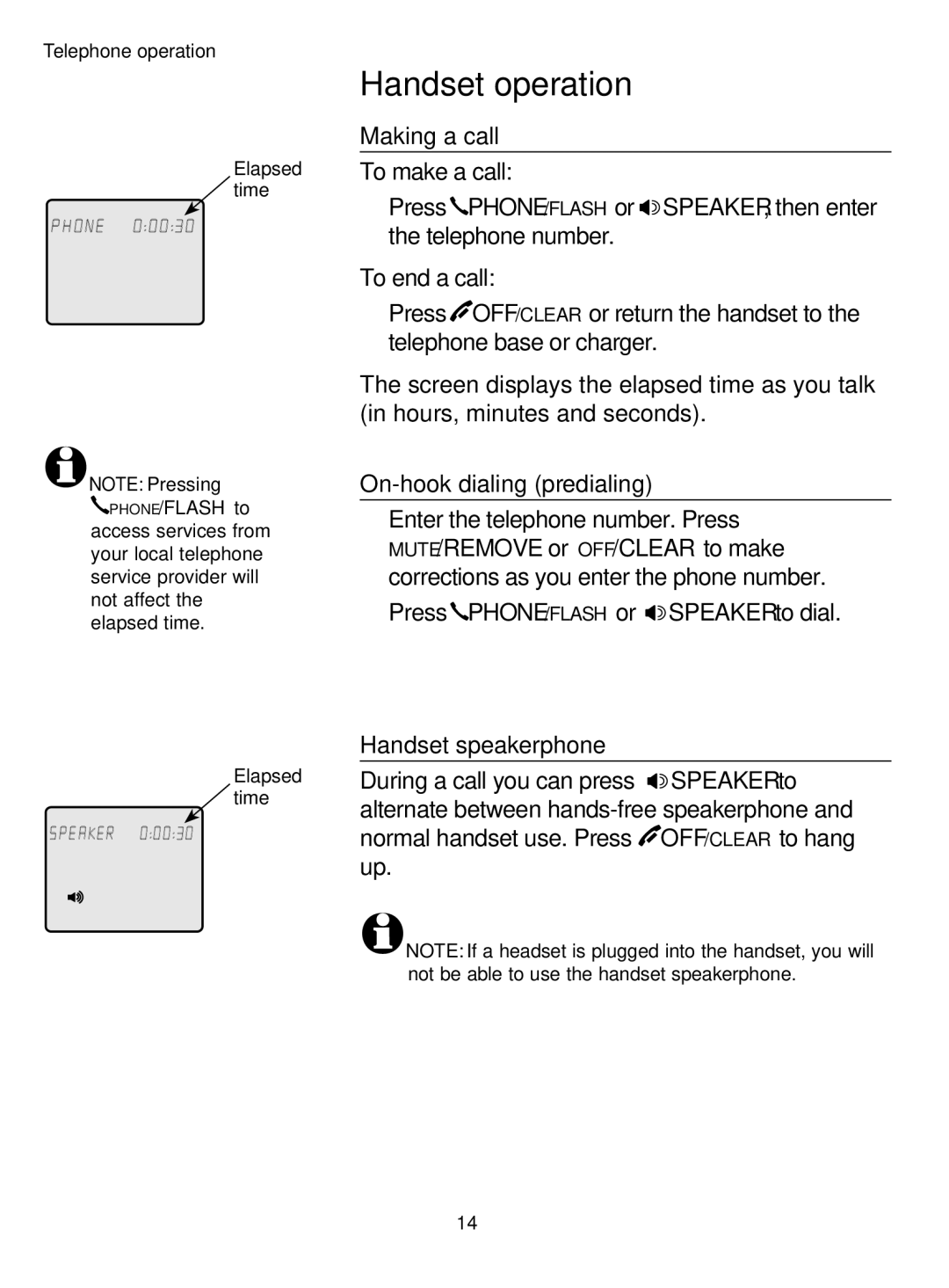 AT&T TL71308 user manual Handset operation, Making a call, On-hook dialing predialing, Handset speakerphone 