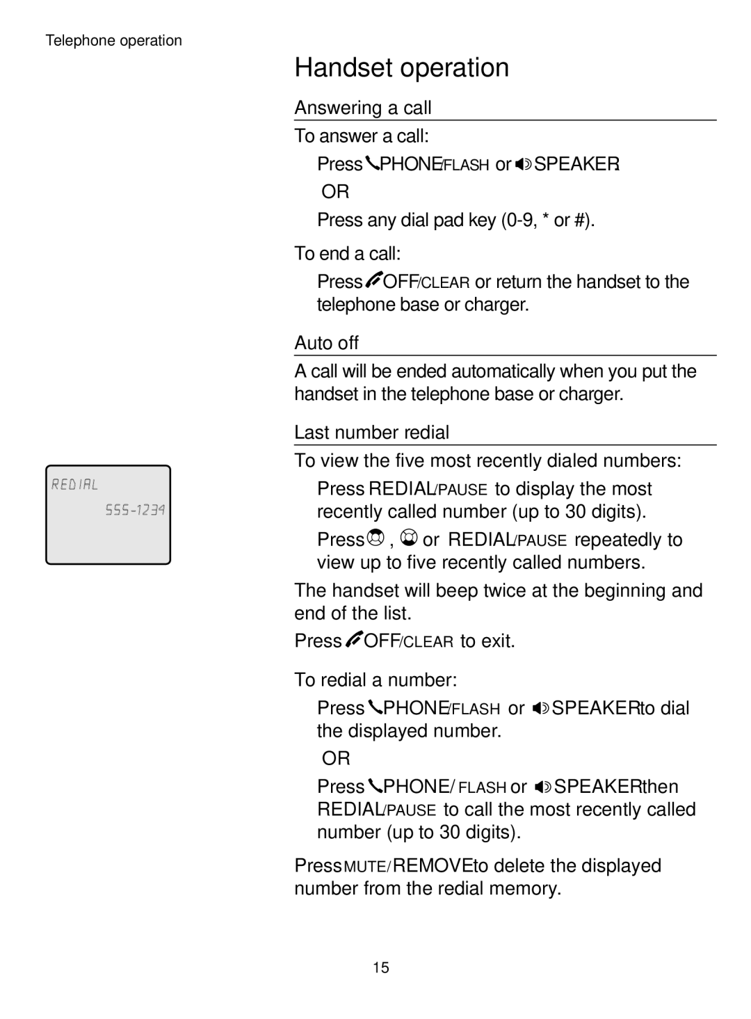 AT&T TL71308 user manual Answering a call, Press PHONE/FLASH or Speaker, Auto off, Last number redial 