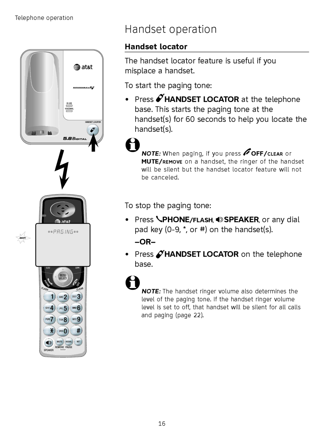 AT&T TL71308 user manual Handset locator, Press Handset Locator on the telephone base 