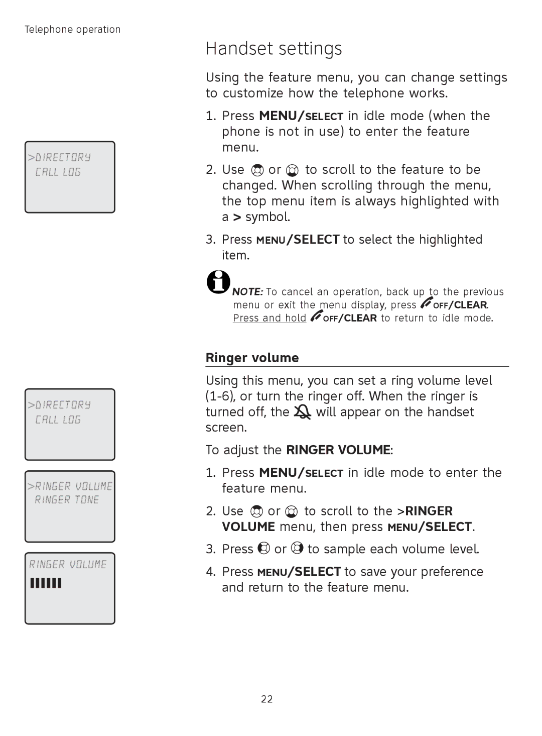 AT&T TL71308 user manual Handset settings, Ringer volume 