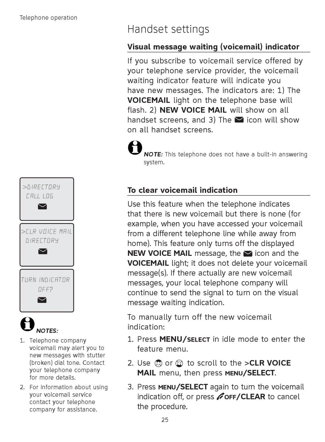 AT&T TL71308 user manual Visual message waiting voicemail indicator, To clear voicemail indication 