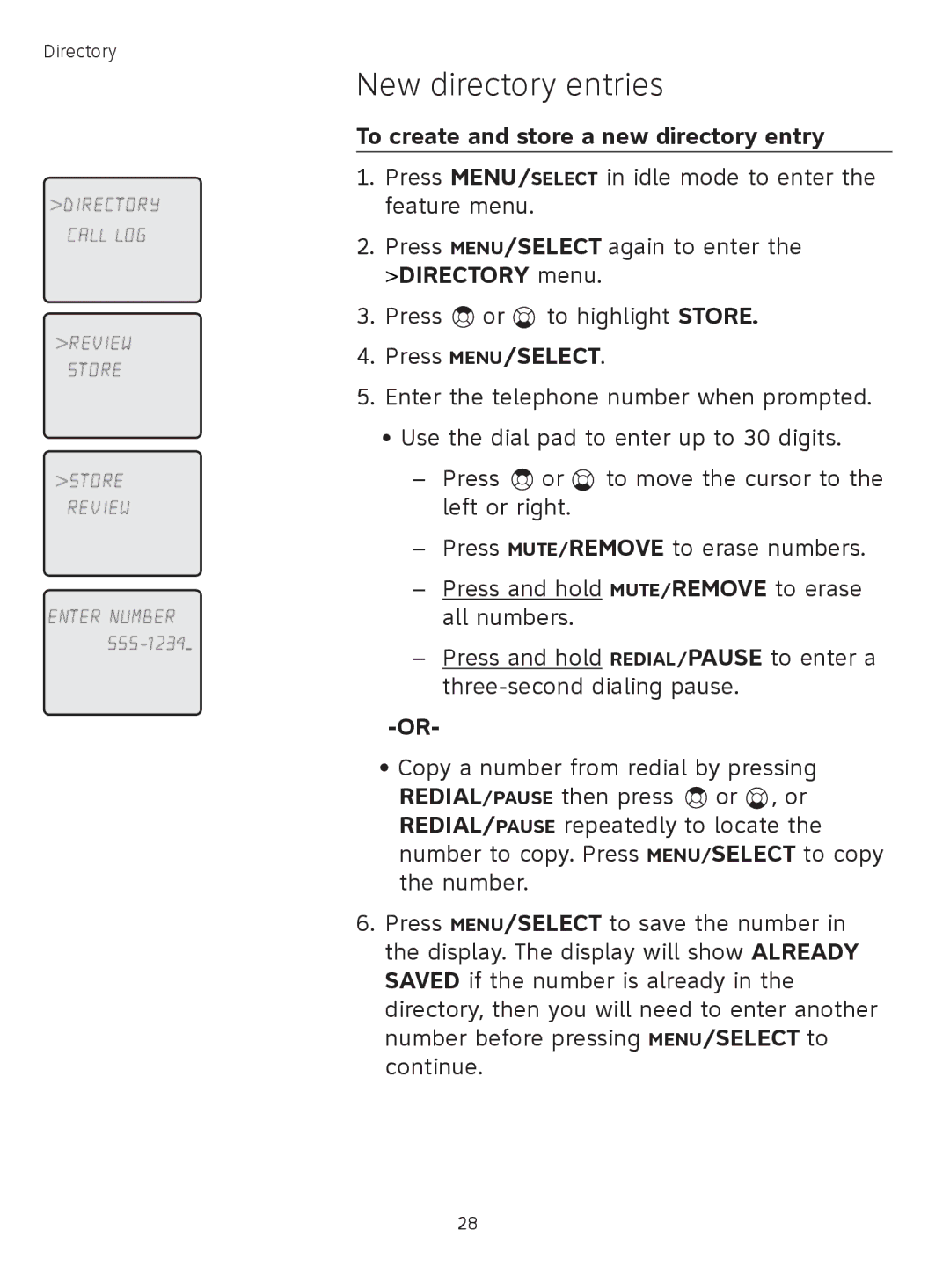 AT&T TL71308 user manual New directory entries, To create and store a new directory entry 