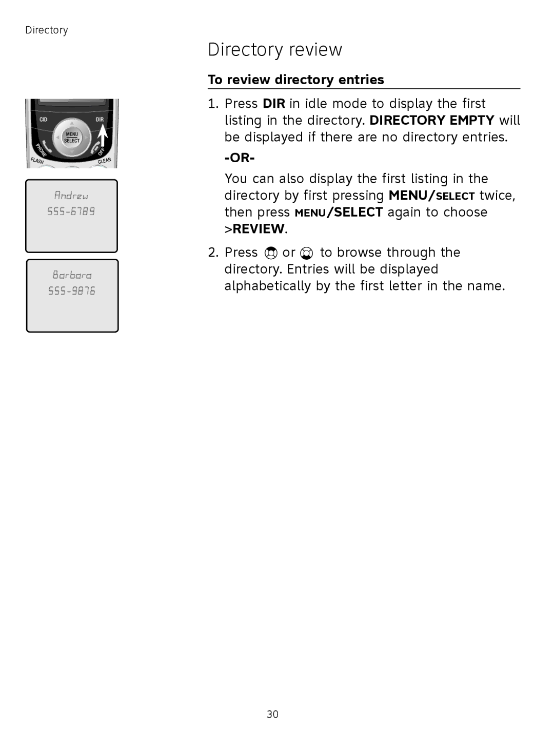 AT&T TL71308 user manual Directory review, To review directory entries 