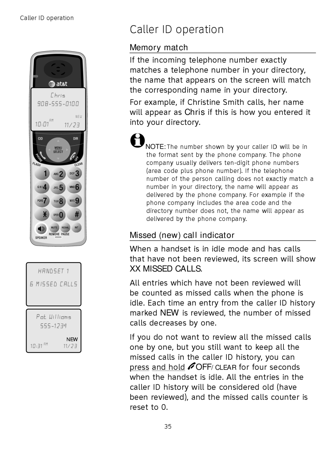 AT&T TL71308 user manual Memory match, Missed new call indicator 