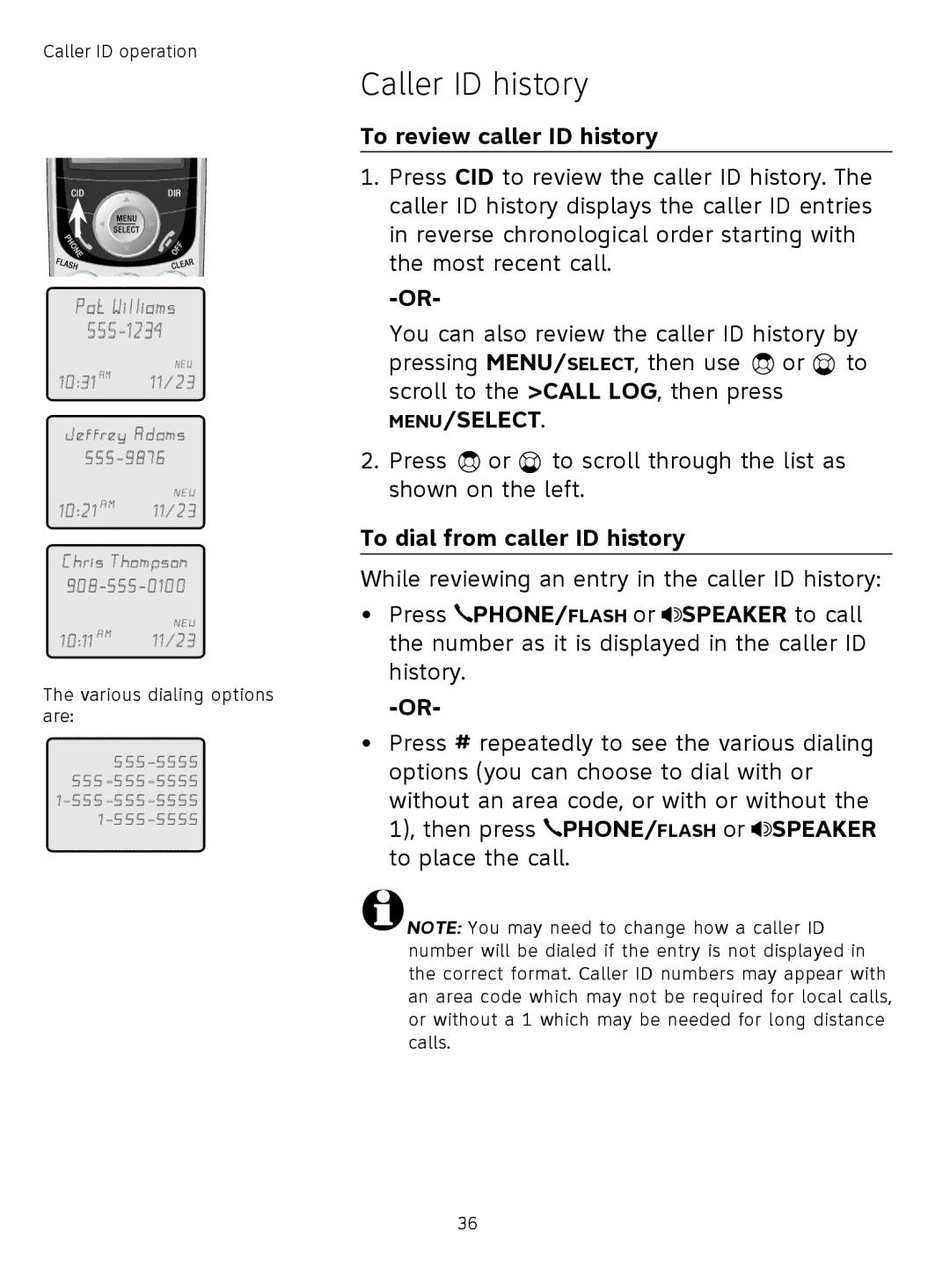 AT&T TL71308 user manual Caller ID history, To review caller ID history, To dial from caller ID history 