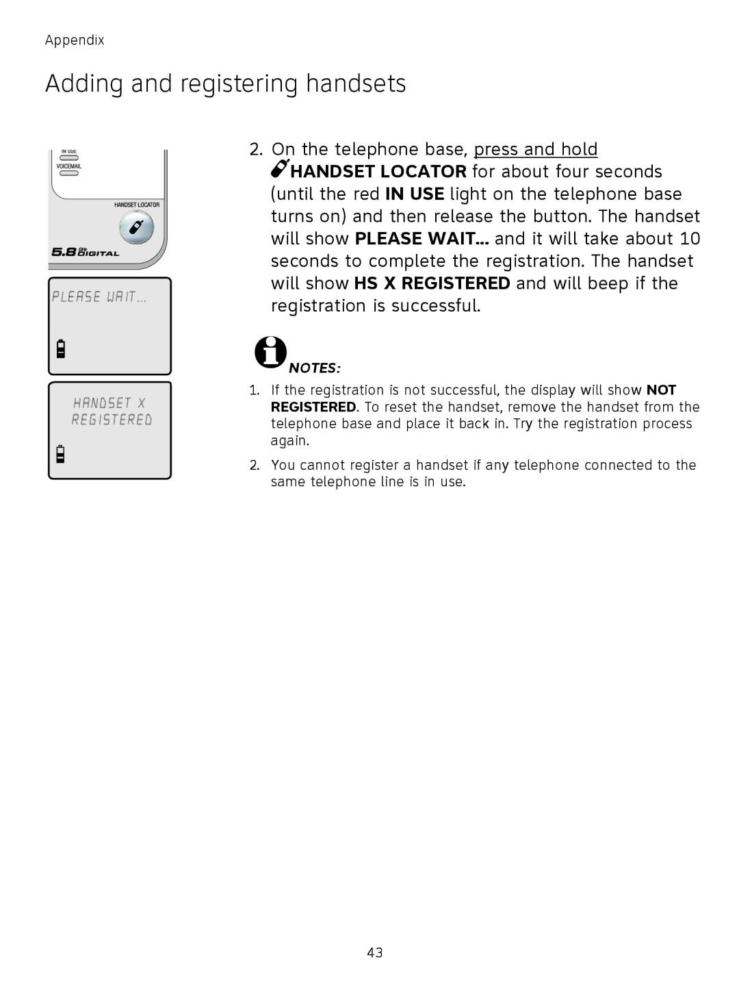 AT&T TL71308 user manual Please Wait Handset X Registered 