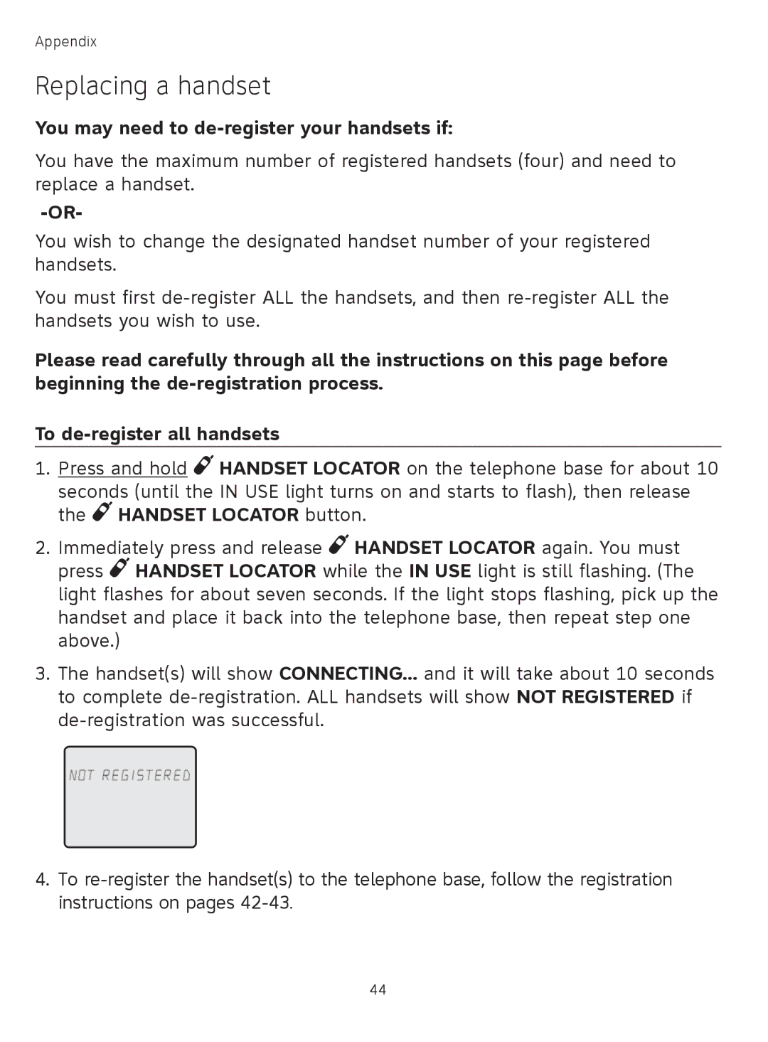 AT&T TL71308 user manual Replacing a handset, You may need to de-register your handsets if 