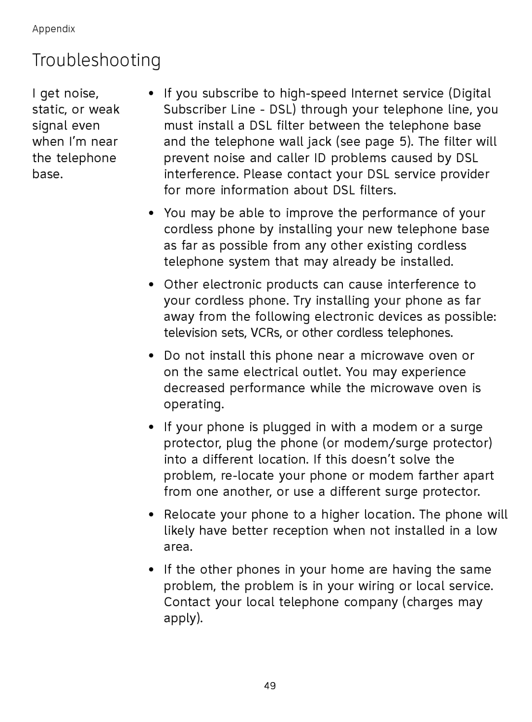 AT&T TL71308 user manual Troubleshooting 