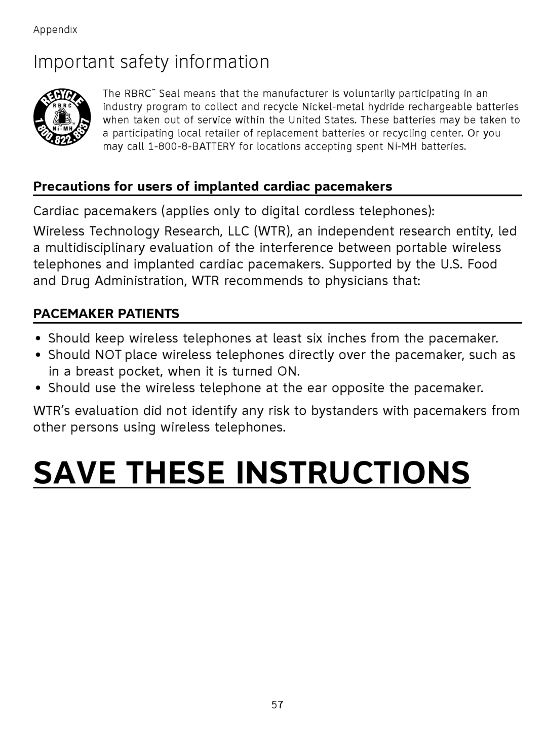 AT&T TL71308 user manual Precautions for users of implanted cardiac pacemakers, Pacemaker Patients 