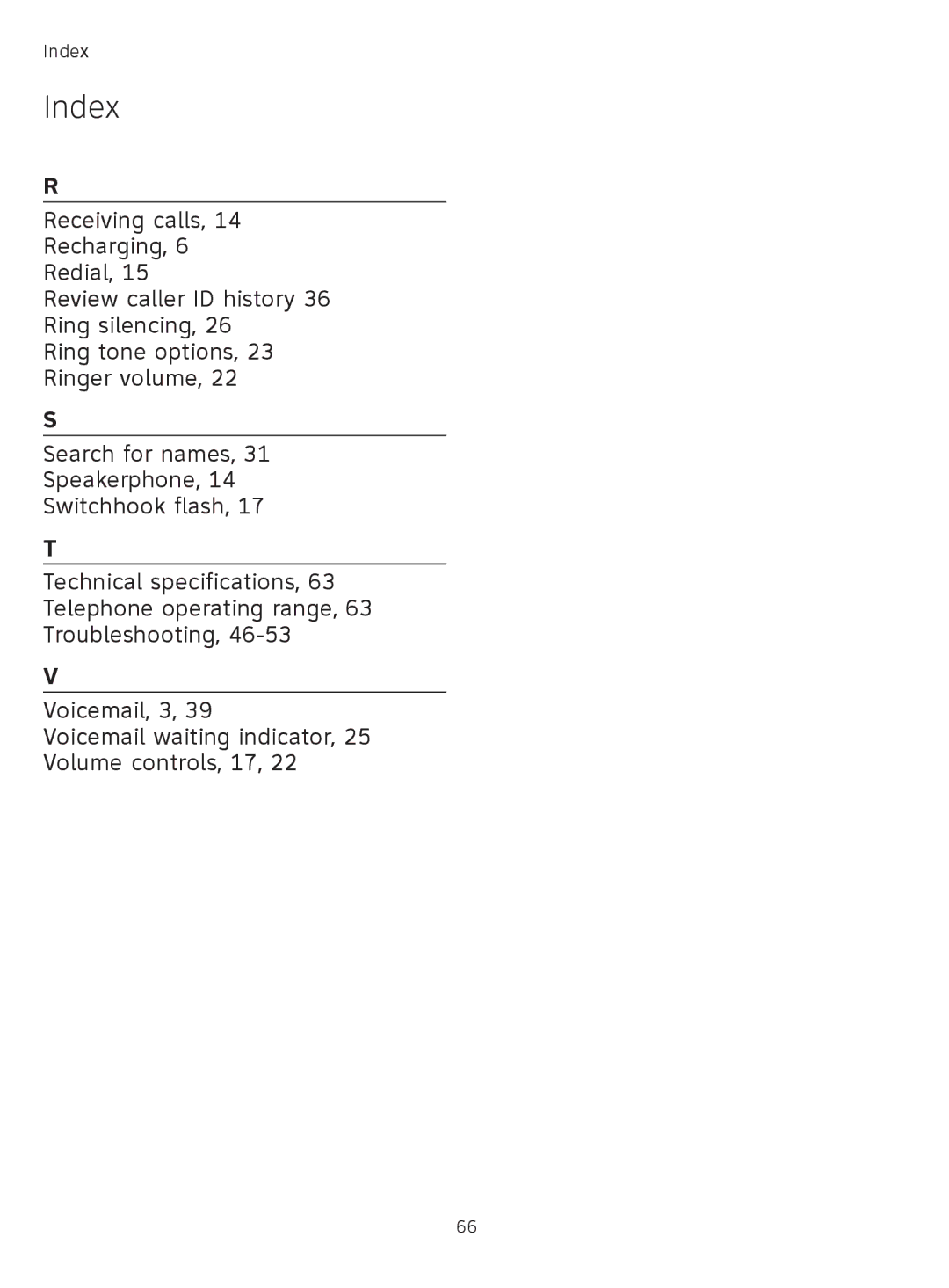 AT&T TL71308 user manual Index 