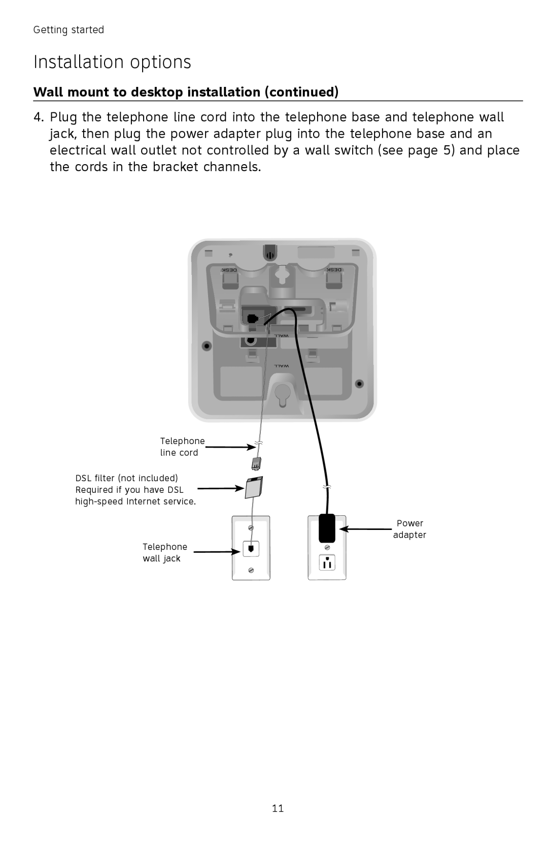 AT&T TL72408 user manual Wall 