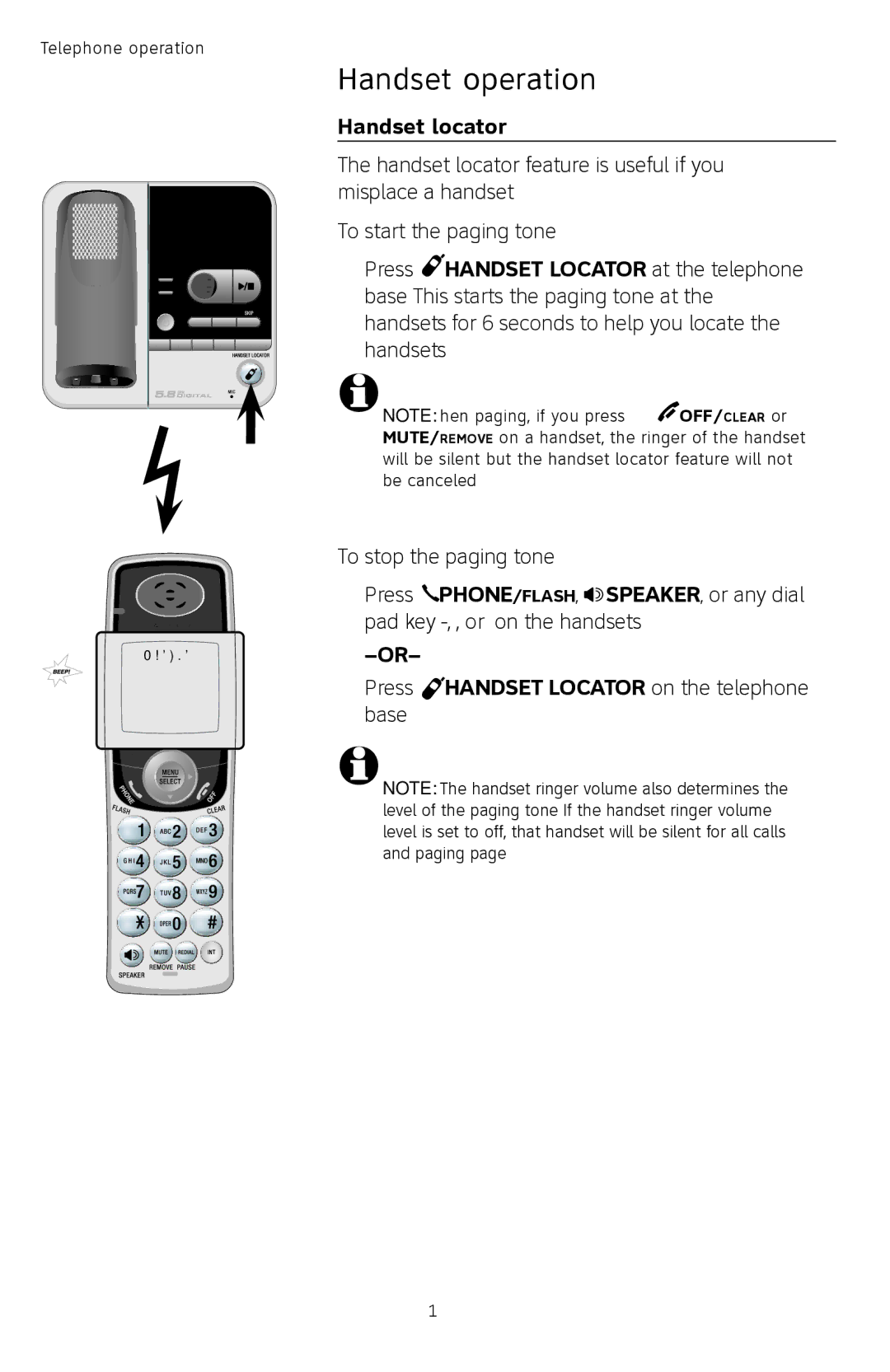 AT&T TL72408 user manual Handset locator, Press Handset Locator on the telephone base 