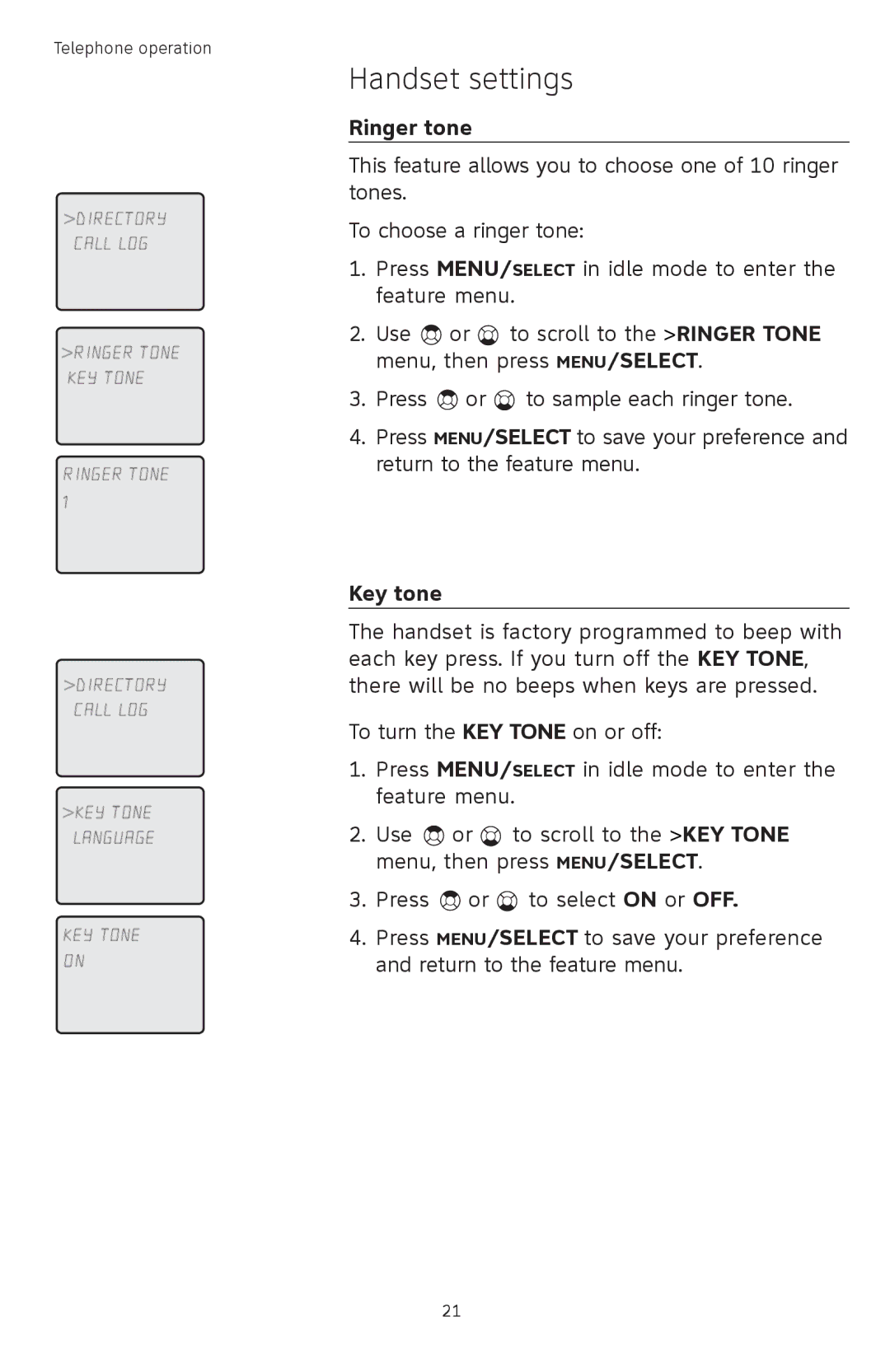 AT&T TL72408 user manual Ringer tone, Key tone 