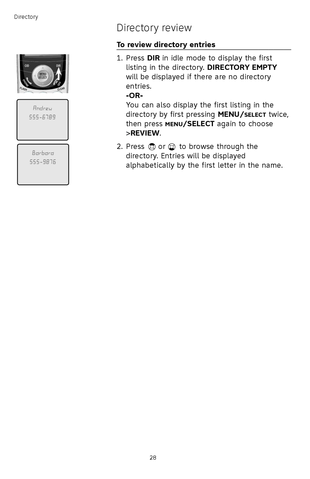 AT&T TL72408 user manual Directory review, To review directory entries 