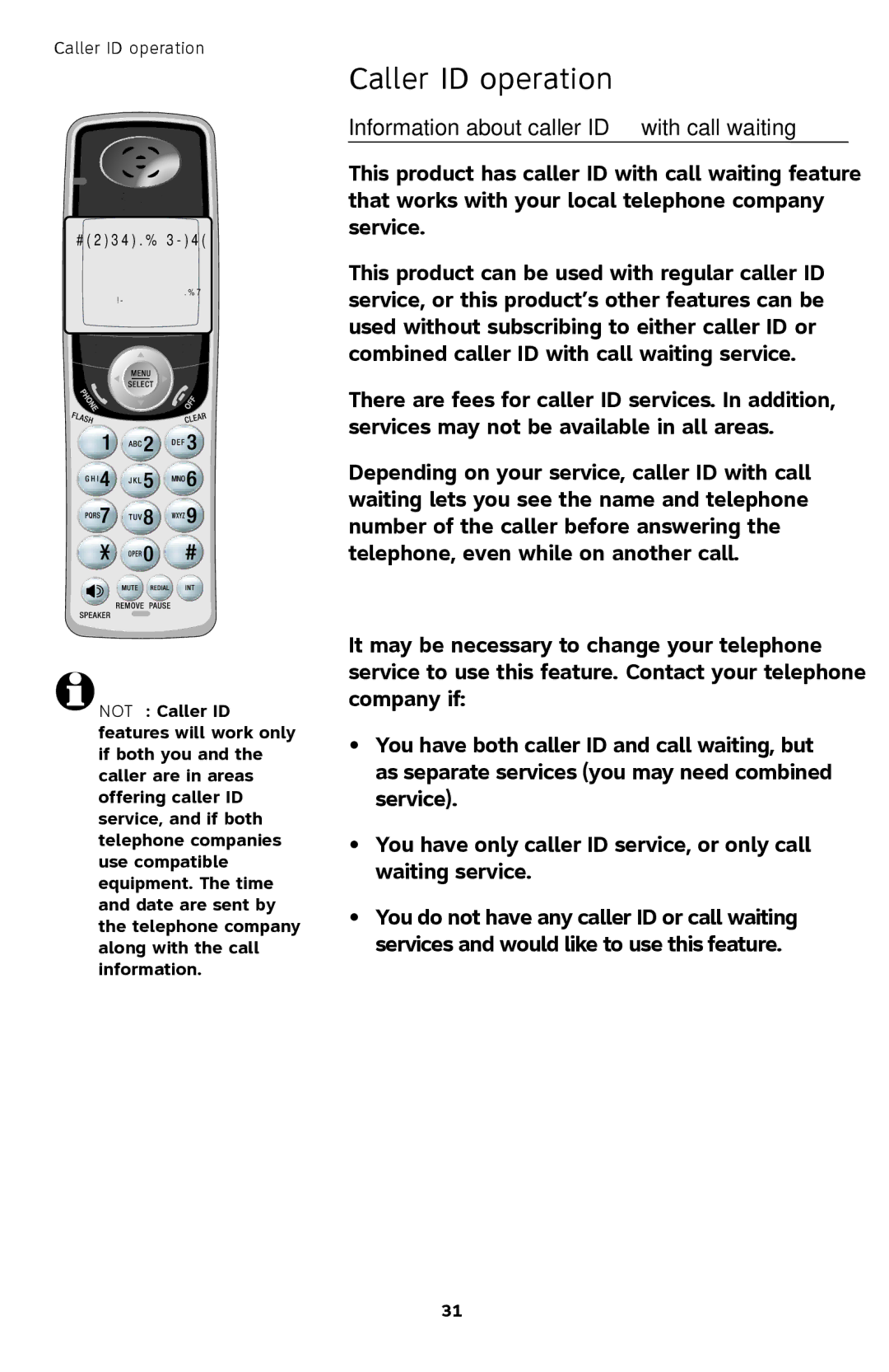 AT&T TL72408 user manual Caller ID operation, Information about caller ID with call waiting 