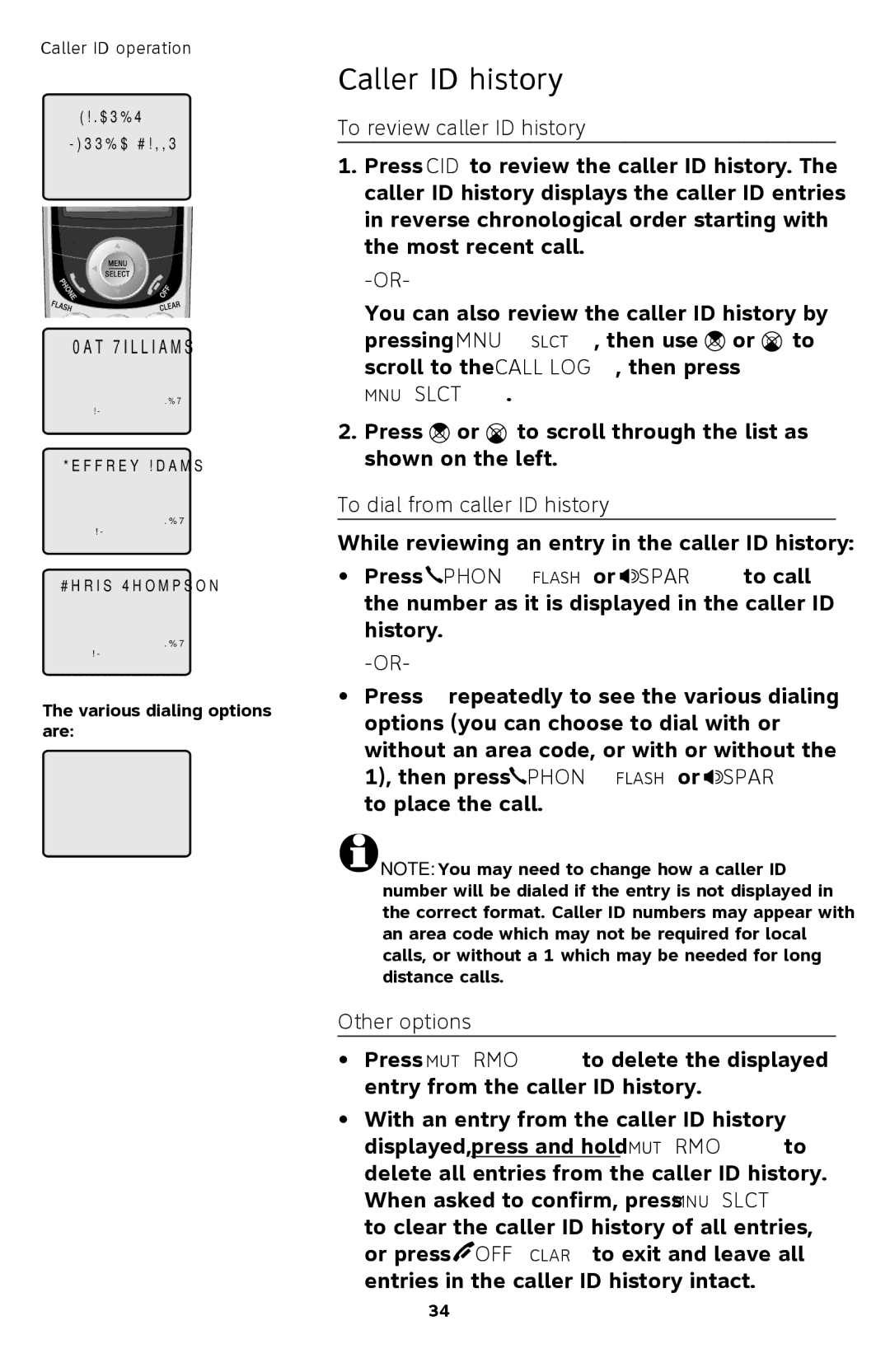 AT&T TL72408 user manual Caller ID history, To review caller ID history, To dial from caller ID history, Other options 