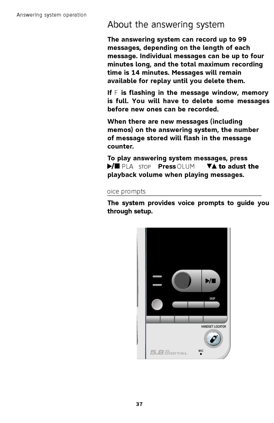 AT&T TL72408 user manual Voice prompts 