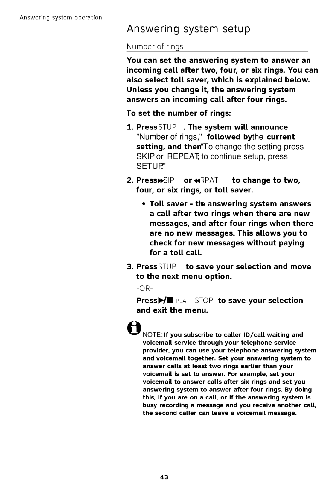 AT&T TL72408 user manual Number of rings 