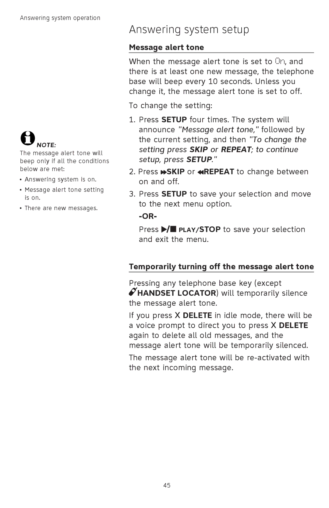 AT&T TL72408 user manual Message alert tone, Temporarily turning off the message alert tone 