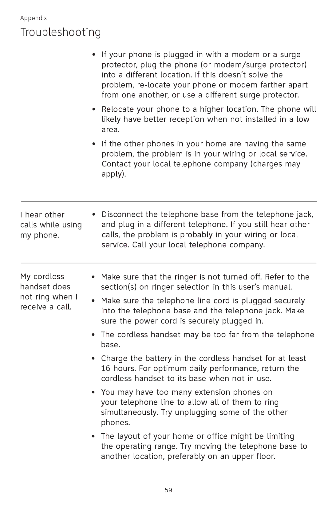 AT&T TL72408 user manual Troubleshooting 