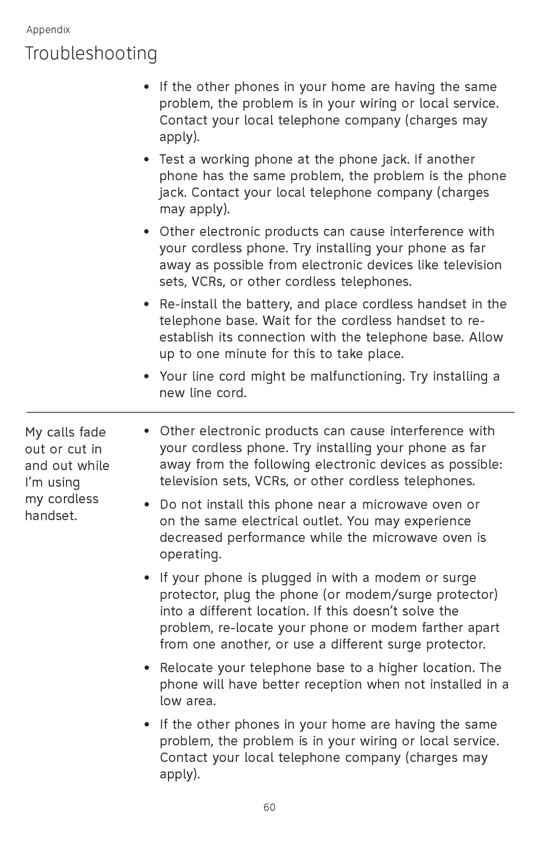 AT&T TL72408 user manual If the other phones in your home are having the same 