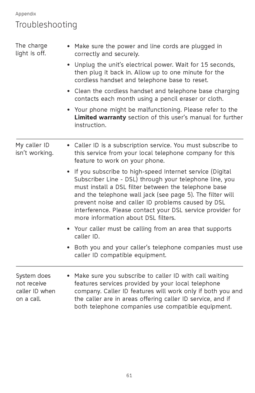 AT&T TL72408 user manual Troubleshooting 