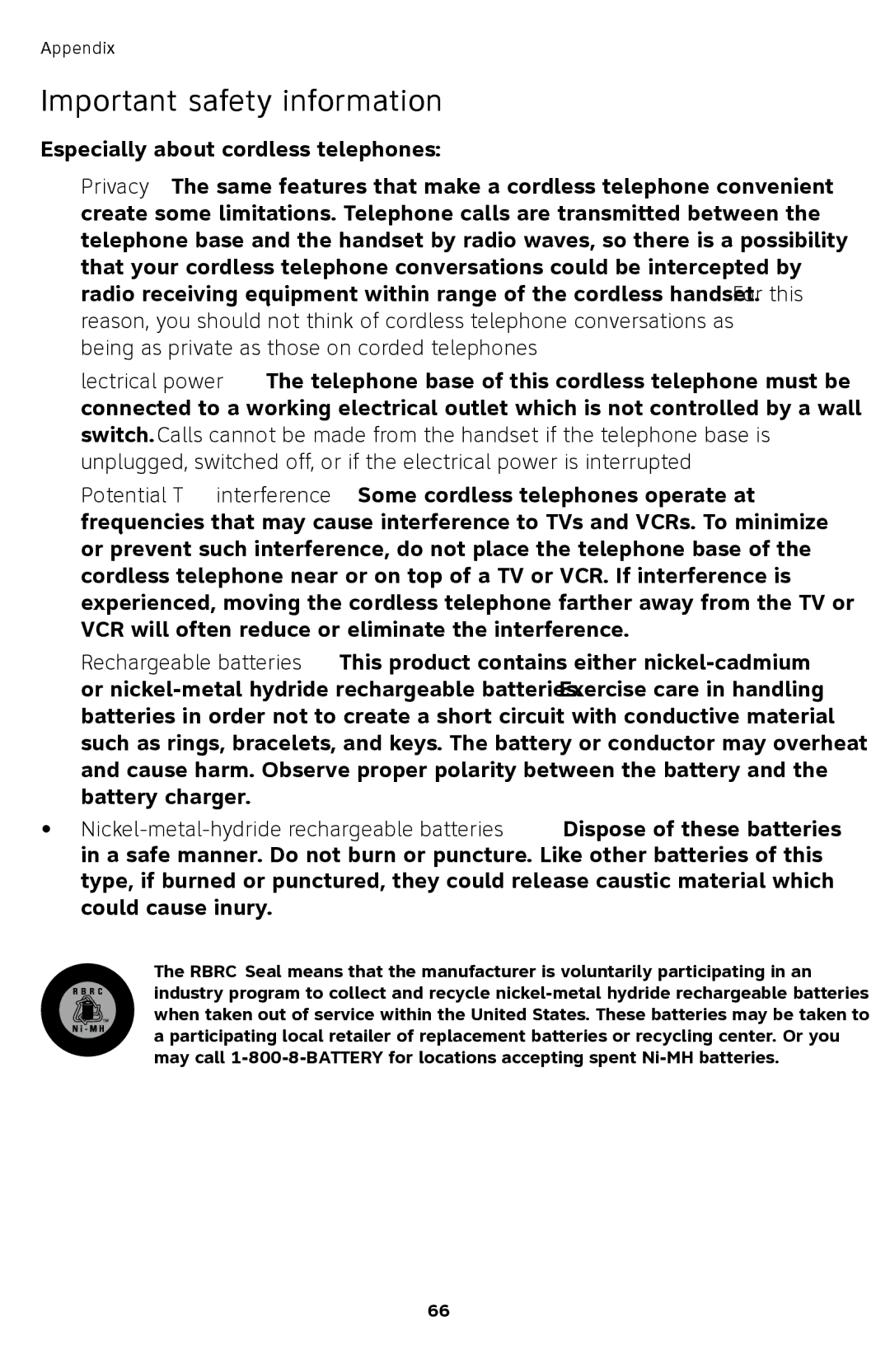 AT&T TL72408 user manual Important safety information 