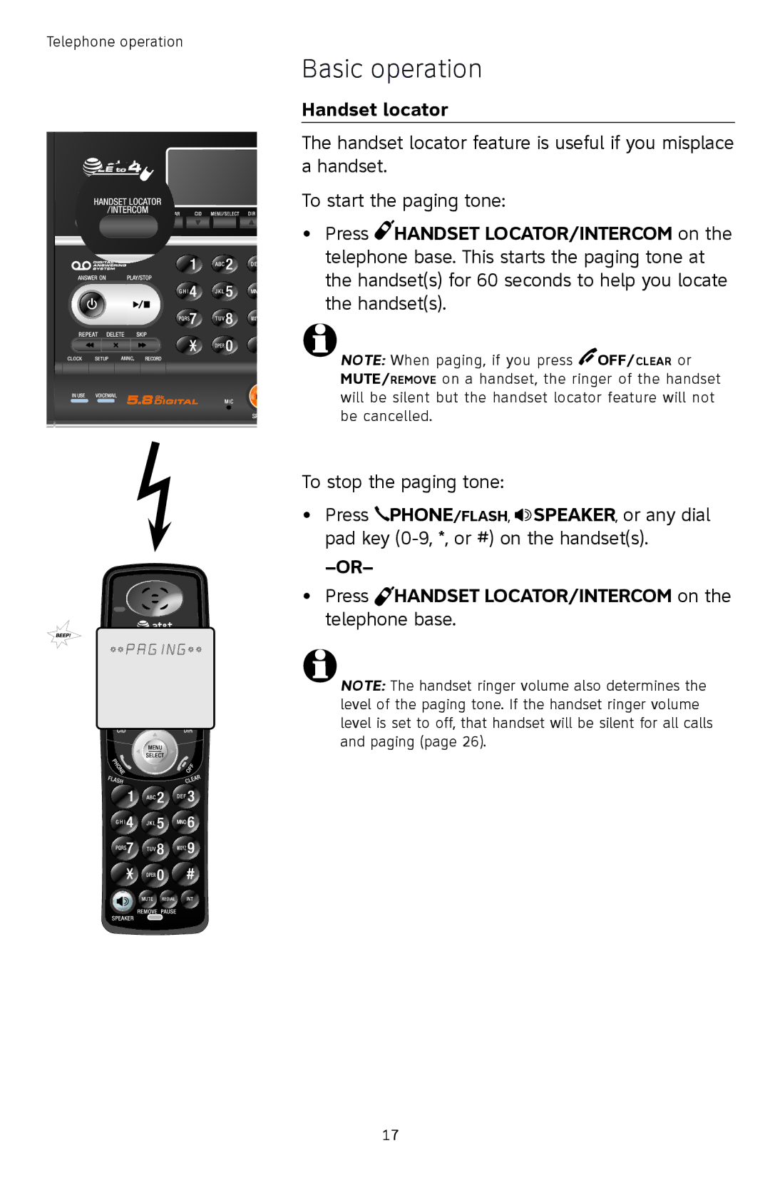 AT&T TL 74208, TL74458, TL74308, TL74358, TL74408, TL74258 user manual Handset locator, Press Handset LOCATOR/INTERCOM on 