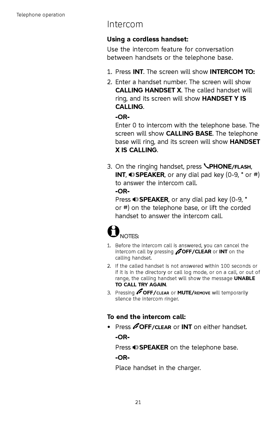 AT&T TL74358, TL74458, TL74308, TL74408, TL 74208, TL74258 user manual Intercom, To end the intercom call 