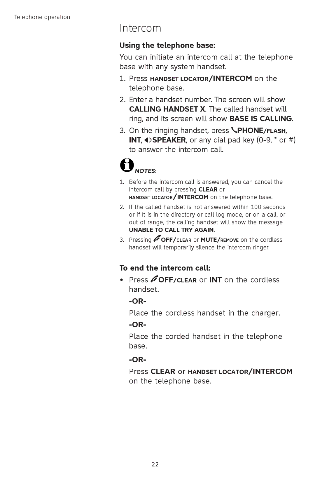 AT&T TL74408, TL74458, TL74308, TL74358, TL 74208, TL74258 user manual Unable to Call TRY Again 