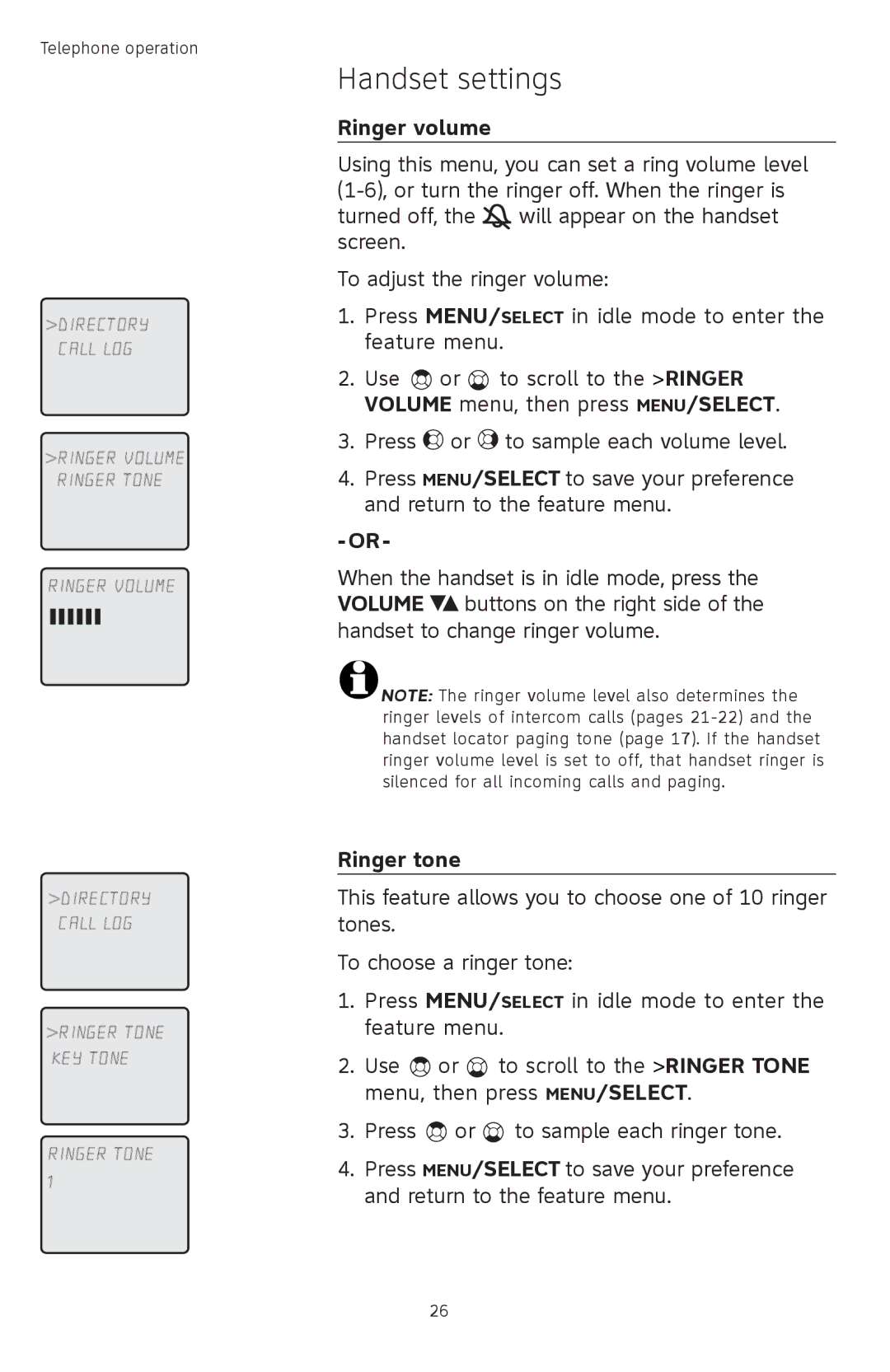 AT&T TL74308, TL74458, TL74358, TL74408, TL 74208, TL74258 user manual Ringer volume, Ringer tone 