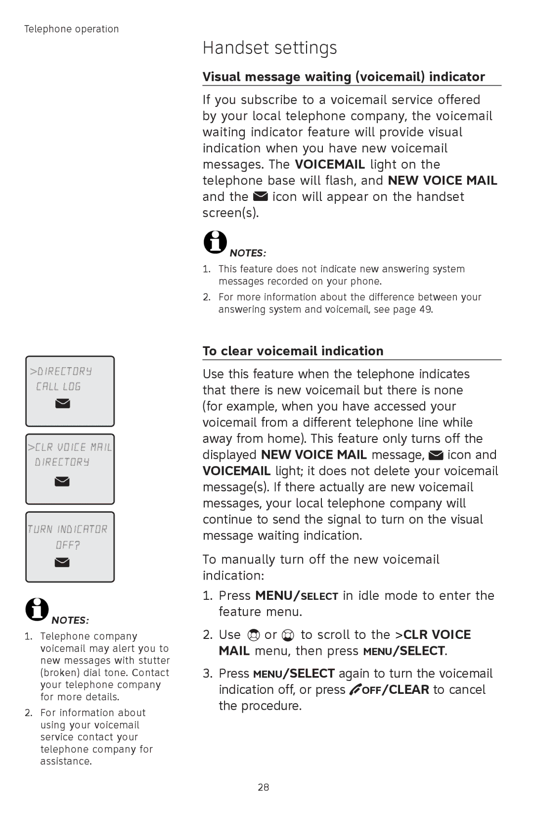 AT&T TL74408, TL74458, TL74308, TL74358, TL 74208 Visual message waiting voicemail indicator, To clear voicemail indication 