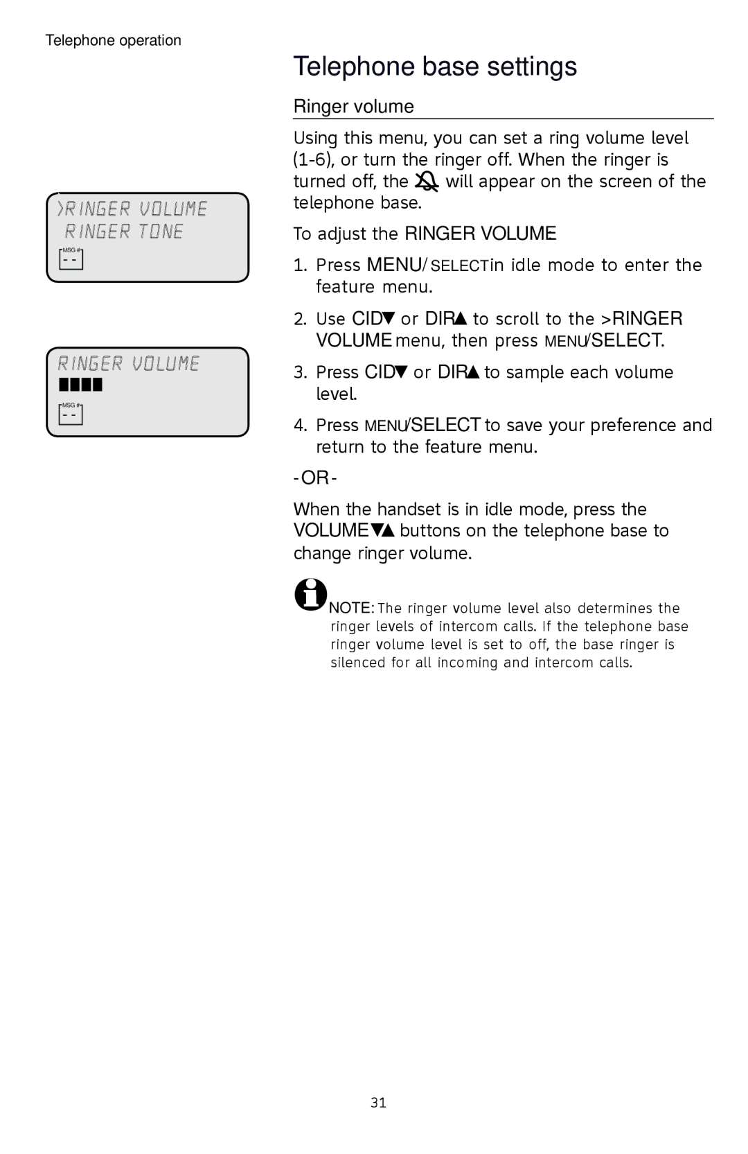 AT&T TL74458, TL74308, TL74358, TL74408, TL 74208, TL74258 user manual Ringer Volume 