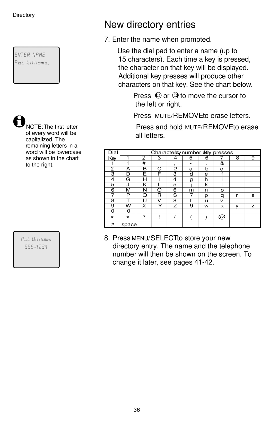 AT&T TL74258, TL74458, TL74308, TL74358, TL74408, TL 74208 user manual Enter Name 