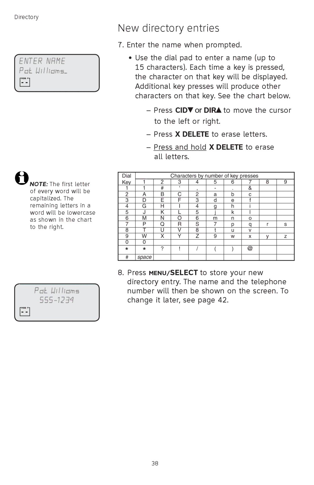 AT&T TL74308, TL74458, TL74358, TL74408, TL 74208, TL74258 user manual Enter Name 