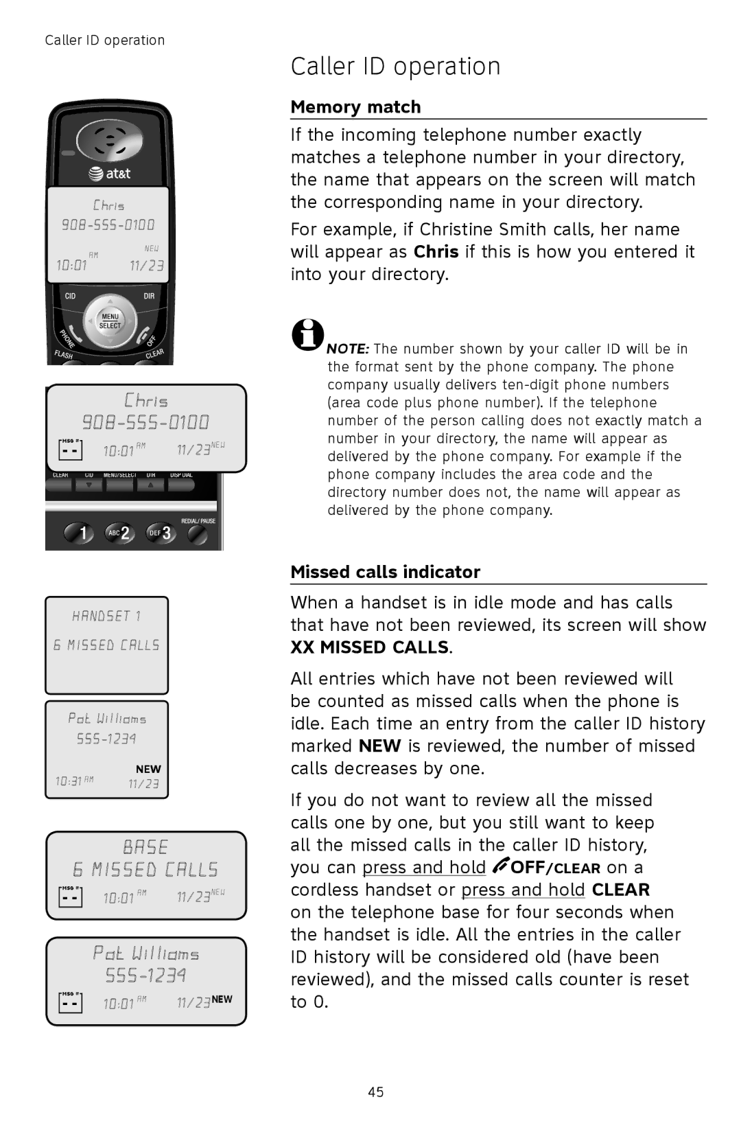 AT&T TL74358, TL74458, TL74308, TL74408, TL 74208, TL74258 user manual Memory match, Missed calls indicator 