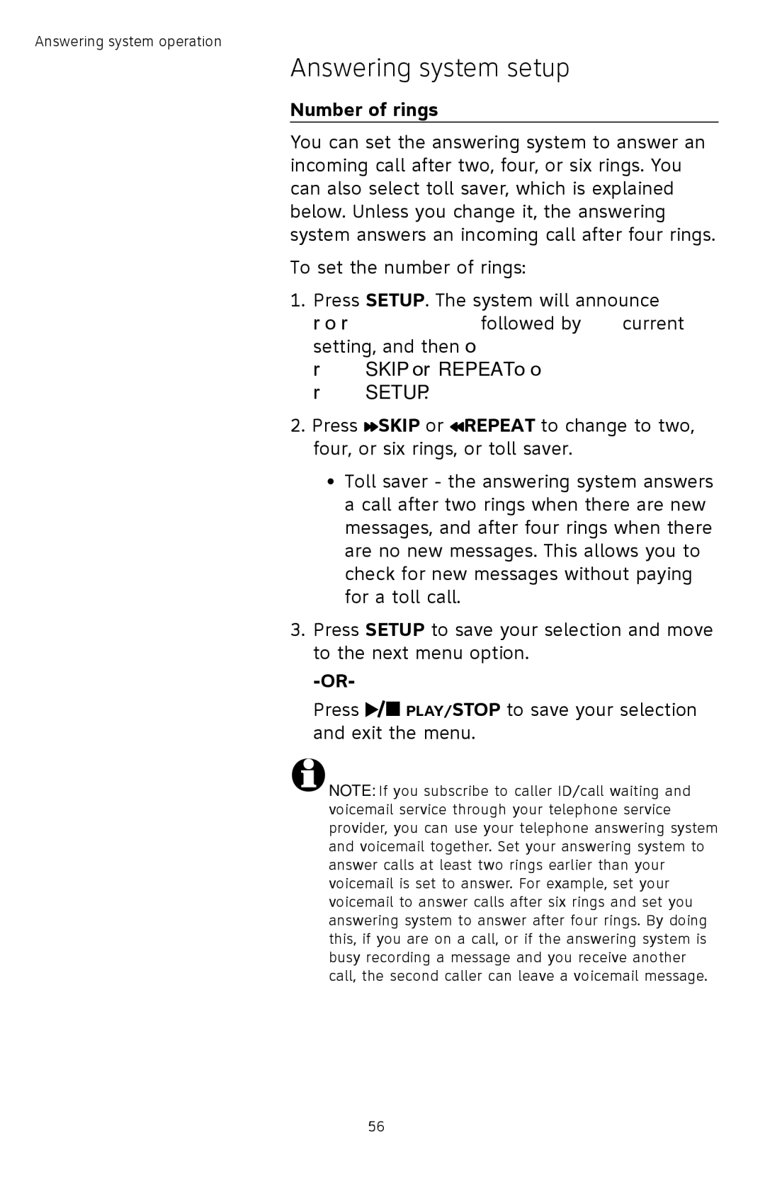 AT&T TL74308, TL74458, TL74358, TL74408, TL 74208, TL74258 user manual Number of rings 