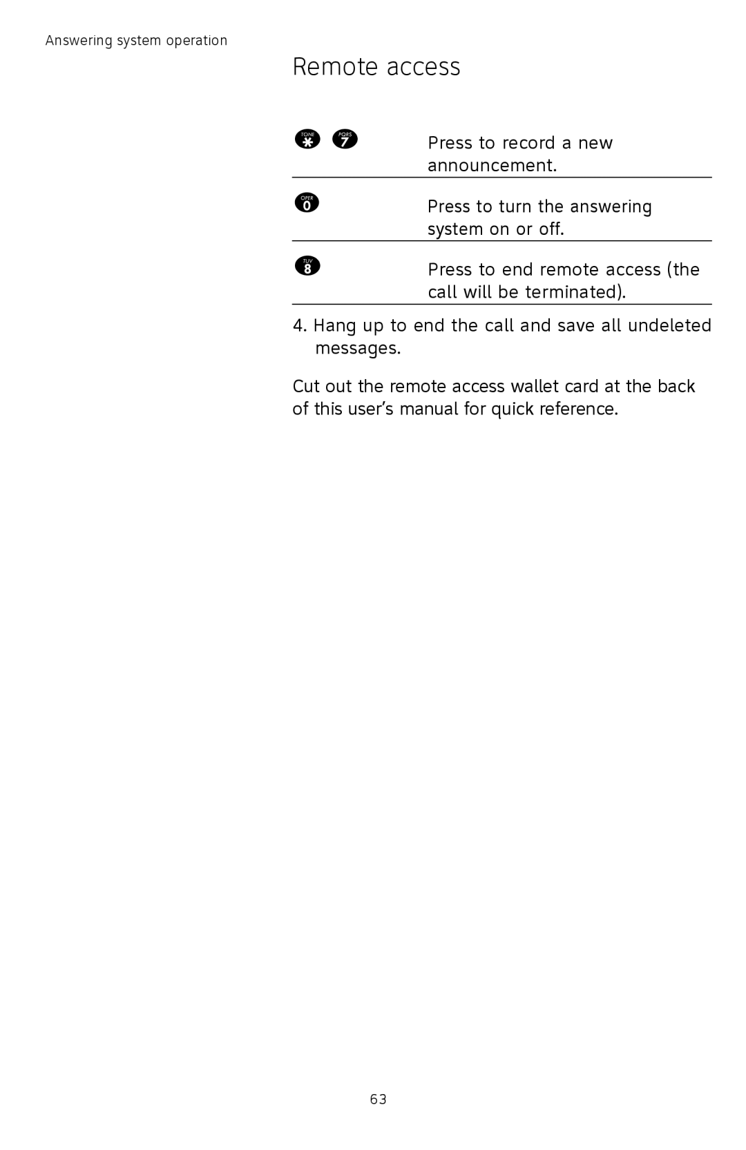 AT&T TL74358, TL74458, TL74308, TL74408, TL 74208, TL74258 user manual Remote access 