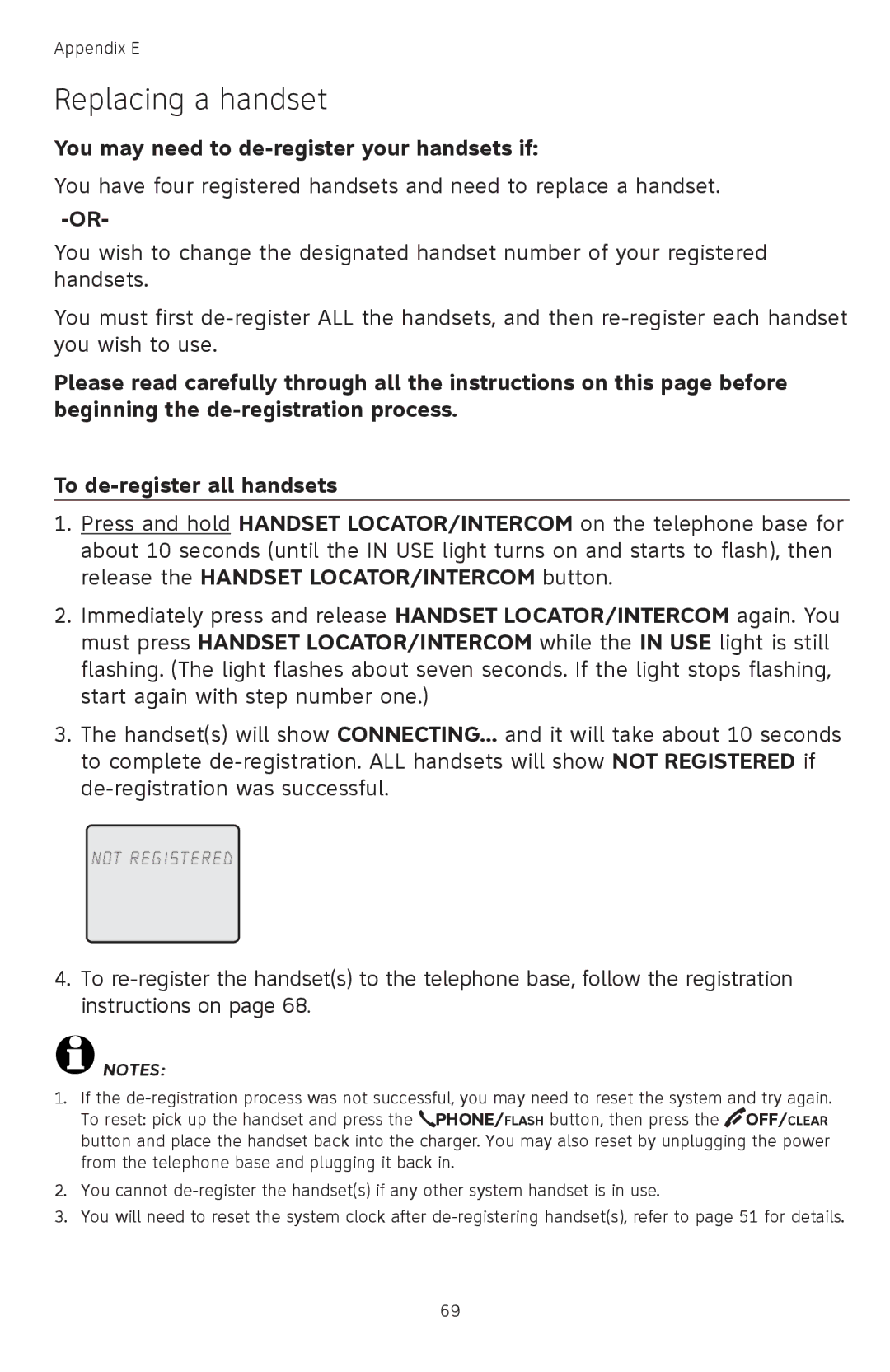 AT&T TL74358, TL74458, TL74308, TL74408, TL 74208, TL74258 Replacing a handset, You may need to de-register your handsets if 