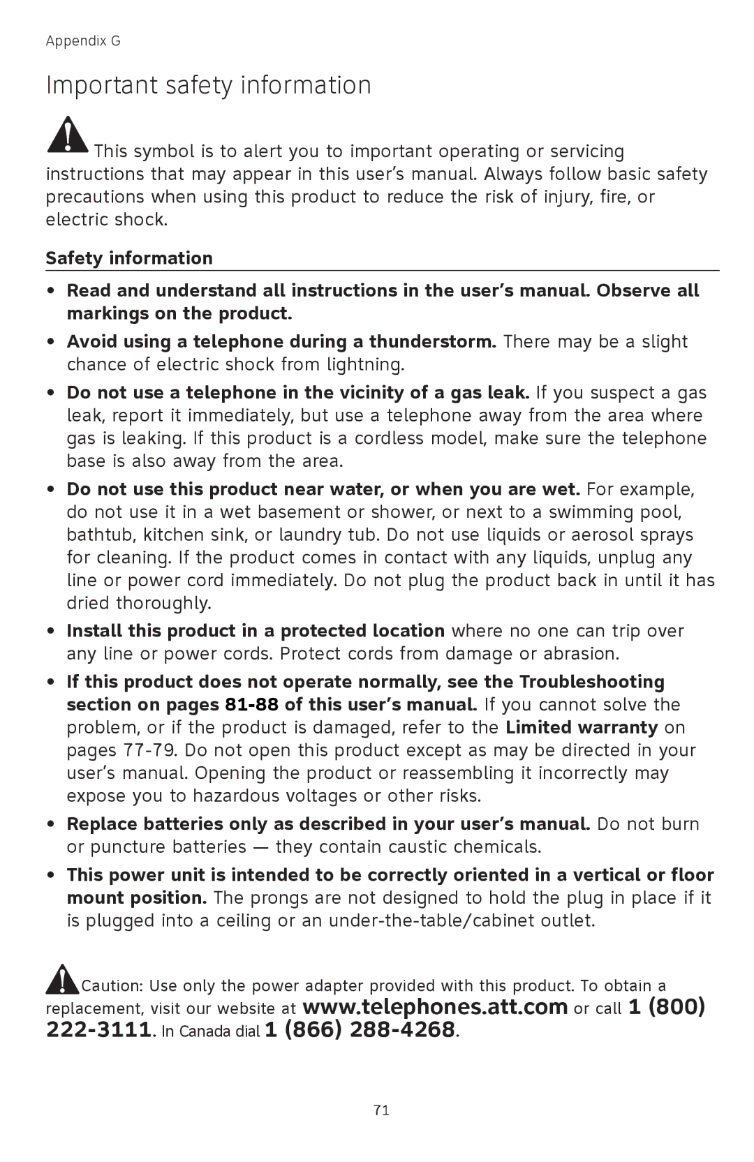 AT&T TL 74208, TL74458, TL74308, TL74358, TL74408, TL74258 user manual Important safety information 