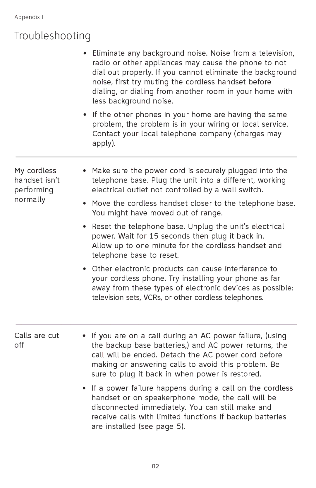 AT&T TL74408, TL74458, TL74308, TL74358, TL 74208, TL74258 user manual If you are on a call during an AC power failure, using 