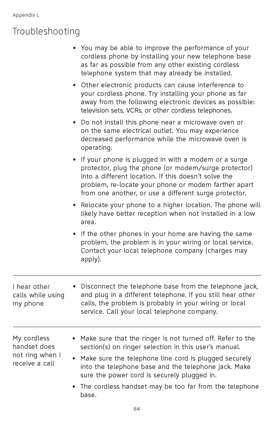 AT&T TL74258, TL74458, TL74308, TL74358, TL74408, TL 74208 user manual Troubleshooting 