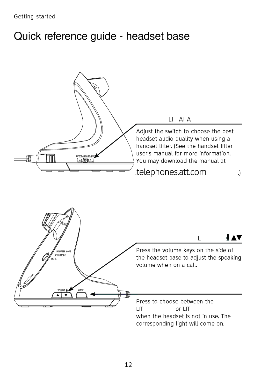 AT&T TL760 quick start Lifter Audio Adjust Volume, Mode 