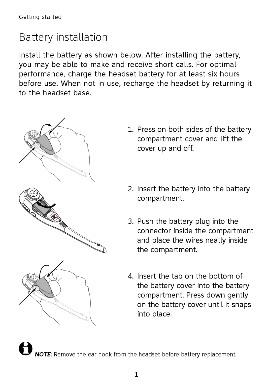 AT&T TL760 quick start Battery installation 