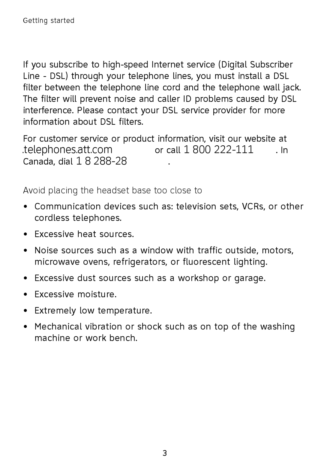 AT&T TL760 quick start Installation preparation, Avoid placing the headset base too close to 