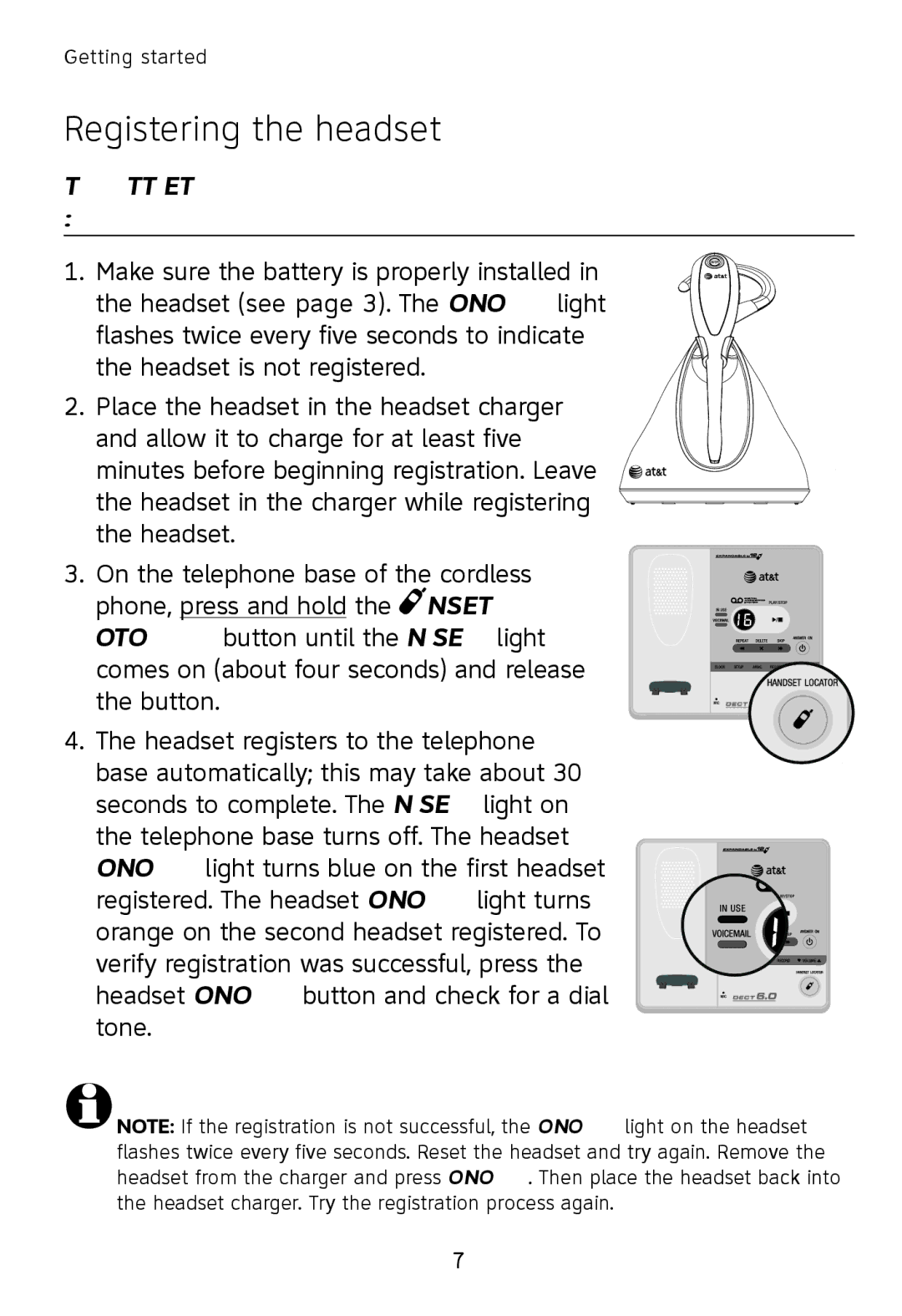 AT&T TL7600 user manual Registering the headset 